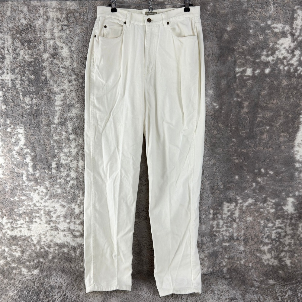 Liz Claiborne Size 12 High Rise Corduroy Mom Straight Leg Pants White Women